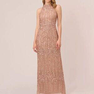Adrianna Papell Sequin Embellished Maxi Dress in Blush